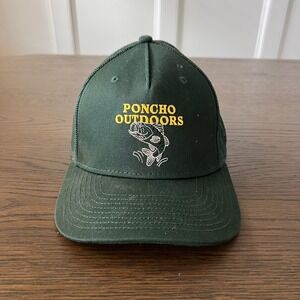Poncho Outdoors Mens Trucker Hat Green Bass Fishing Embroidered Snapback Cap NEW